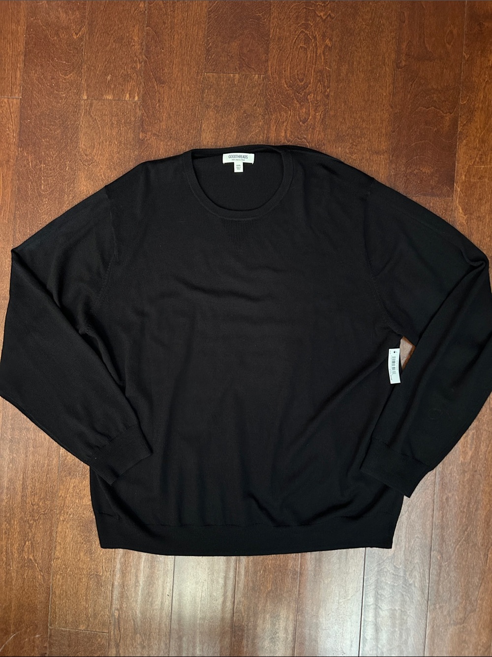 Goodthreads 100% Merino Wool Black Crewneck Knit Sweater, Size XXL, NWT